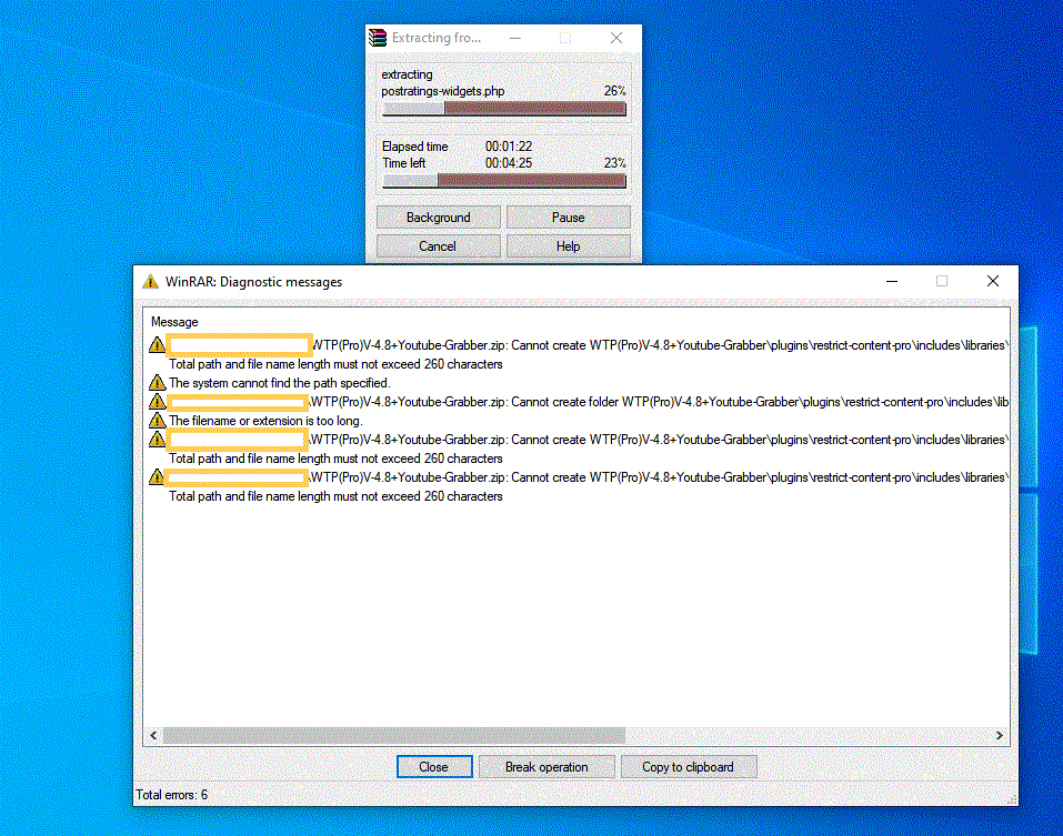 Problem when extracting WTP(Pro) package
